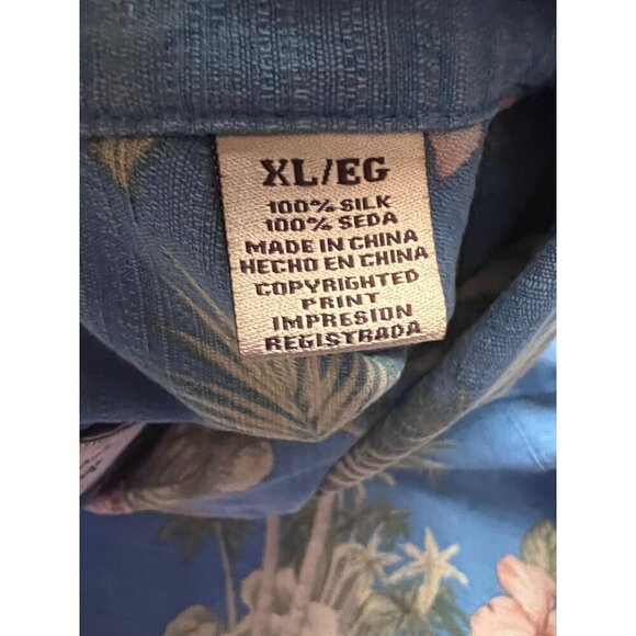 Jamaica Jaxx Mens Blue Silk Floral Hawaiian Button Up Shirt XL Pocket Relaxed - Picture 7 of 7